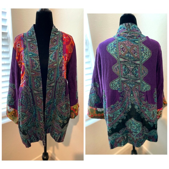 Soft Surroundings Purple and Green Patterned Cardigan - Picture 1 of 9